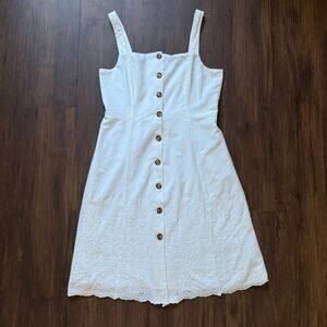GAP Eyelet Button Front Dress White Cotton Embroidered Midi Women’s Cottagecore